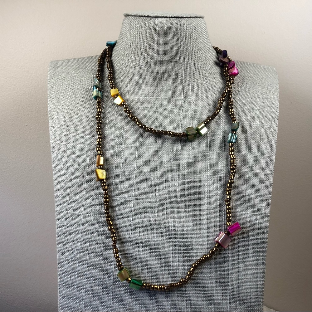Rainbow shell beads and bronze seed beads